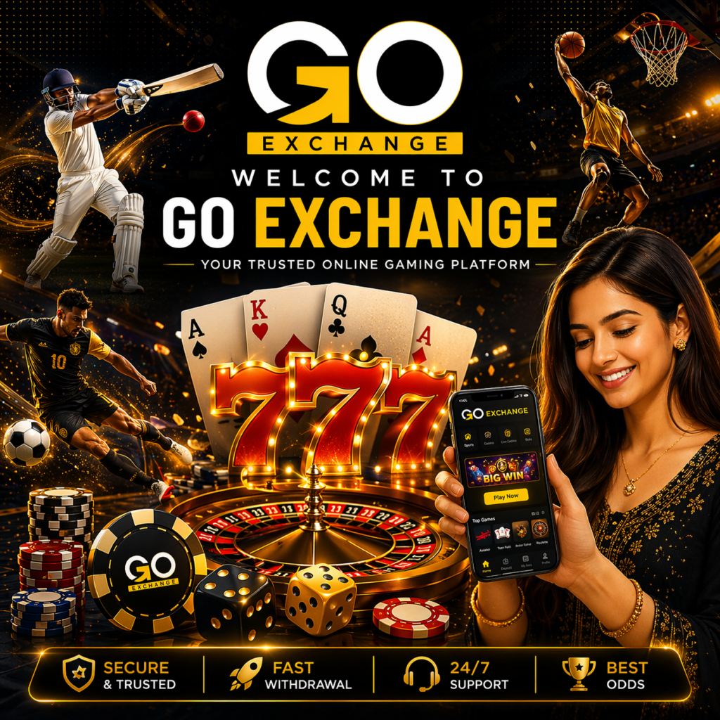 Welcome screen of Go Exchange, a trusted online gaming platform featuring a user-friendly interface, secure access, and multiple betting and casino game options.